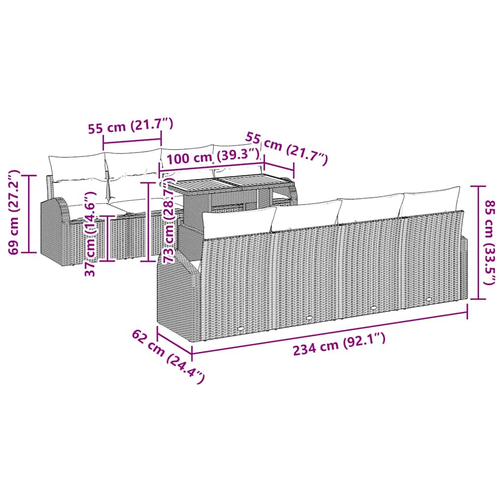 Tuin Sofa Set met kussen 7 pcs Zwart en crème is nu te koop bij PeponiXL, paradijselijk wonen!