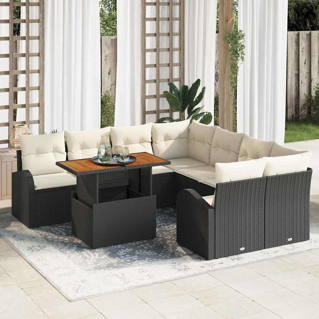 Tuin Sofa Set met kussen 9 pcs Zwart en crème is nu te koop bij PeponiXL, paradijselijk wonen!
