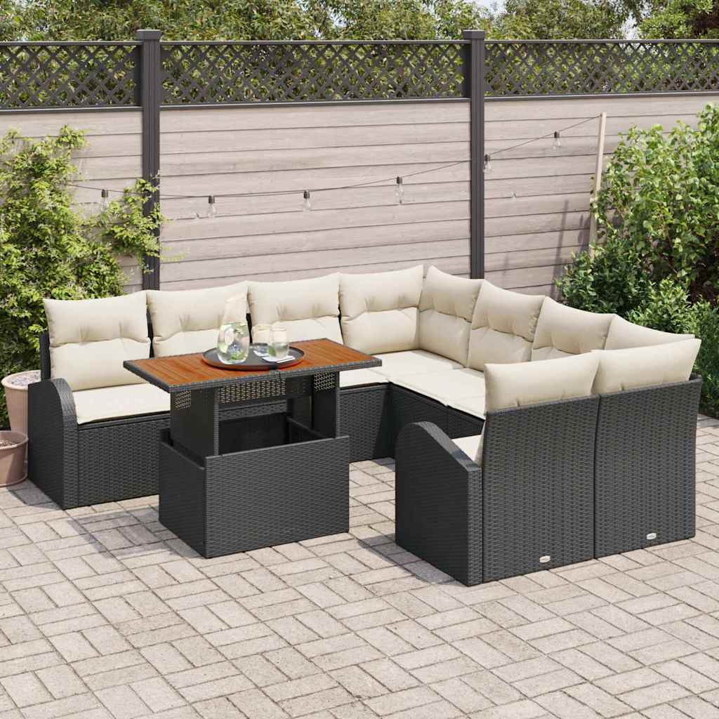 Tuin Sofa Set met kussen 9 pcs Zwart en crème is nu te koop bij PeponiXL, paradijselijk wonen!