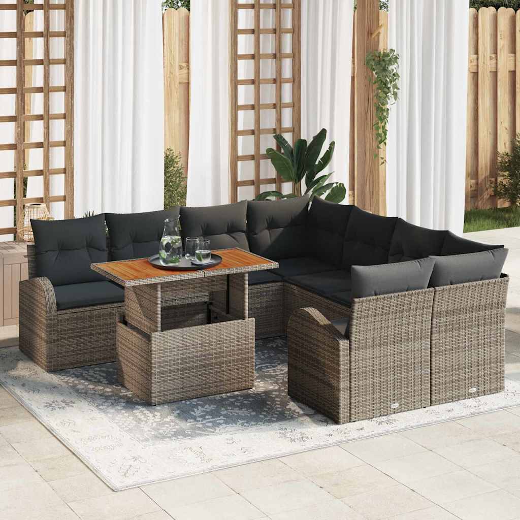 Tuin Sofa Set met kussen 9 pcs Grijs is nu te koop bij PeponiXL, paradijselijk wonen!