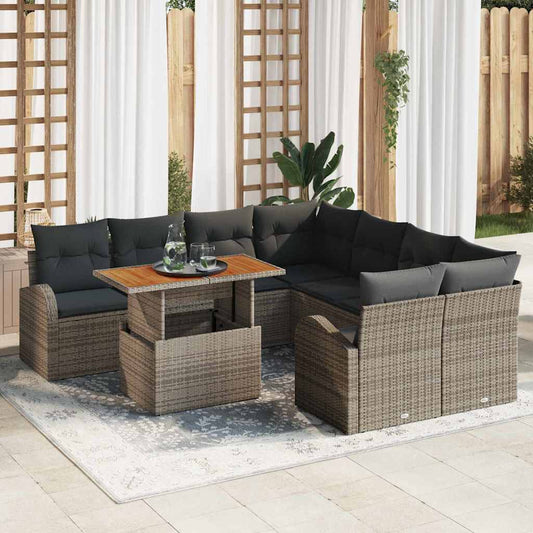 Tuin Sofa Set met kussen 9 pcs Grijs is nu te koop bij PeponiXL, paradijselijk wonen!
