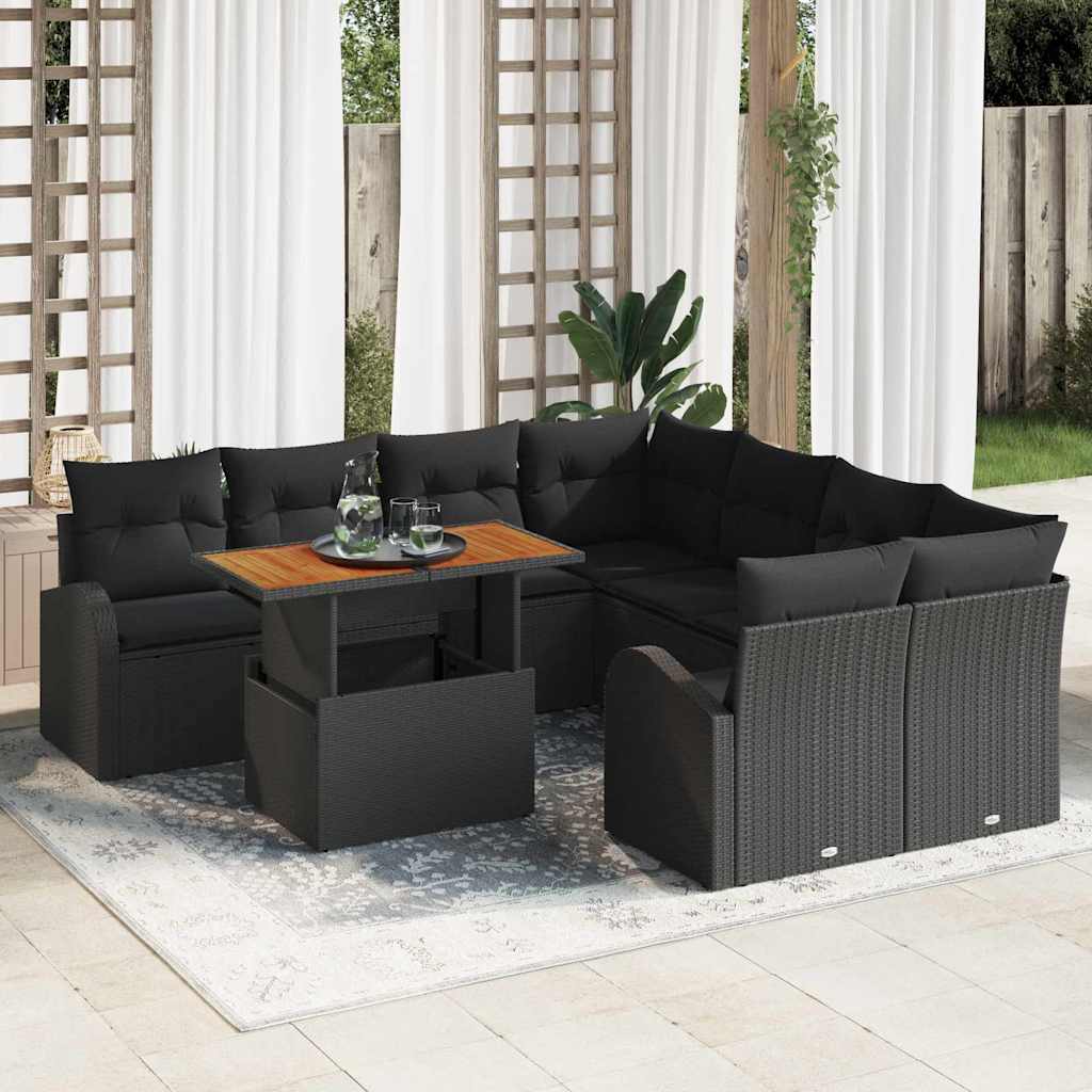 Tuin Sofa Set met kussen 9 pcs Zwart is nu te koop bij PeponiXL, paradijselijk wonen!