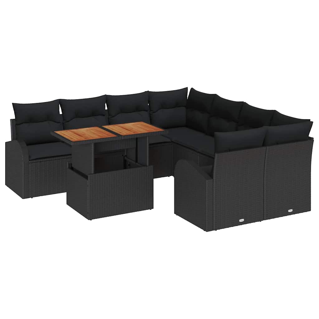 Tuin Sofa Set met kussen 9 pcs Zwart is nu te koop bij PeponiXL, paradijselijk wonen!