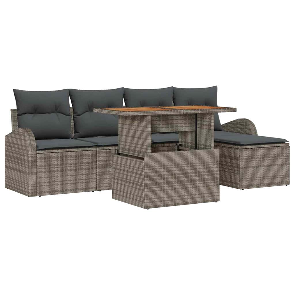 Tuin Sofa Set met kussen 6 pcs Grijs is nu te koop bij PeponiXL, paradijselijk wonen!