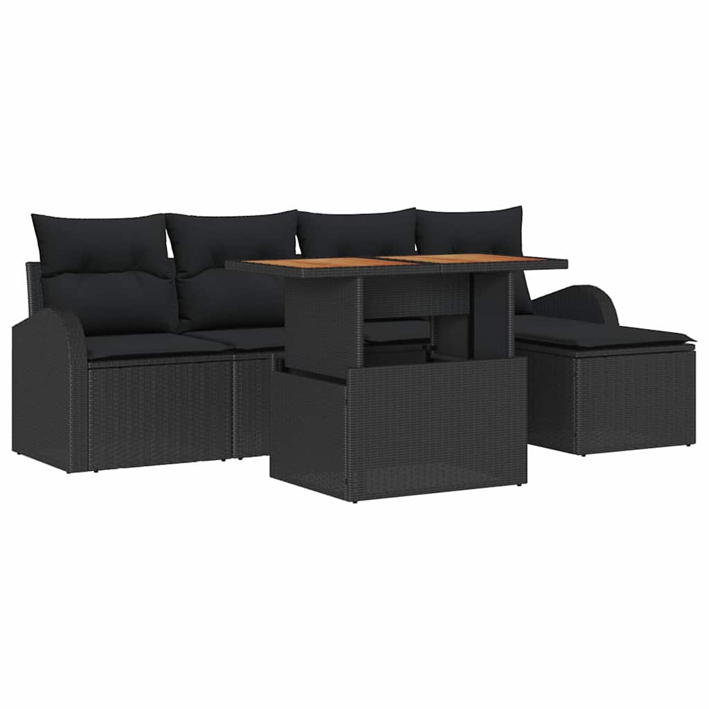 Tuin Sofa Set met kussen 6 pcs Zwart is nu te koop bij PeponiXL, paradijselijk wonen!