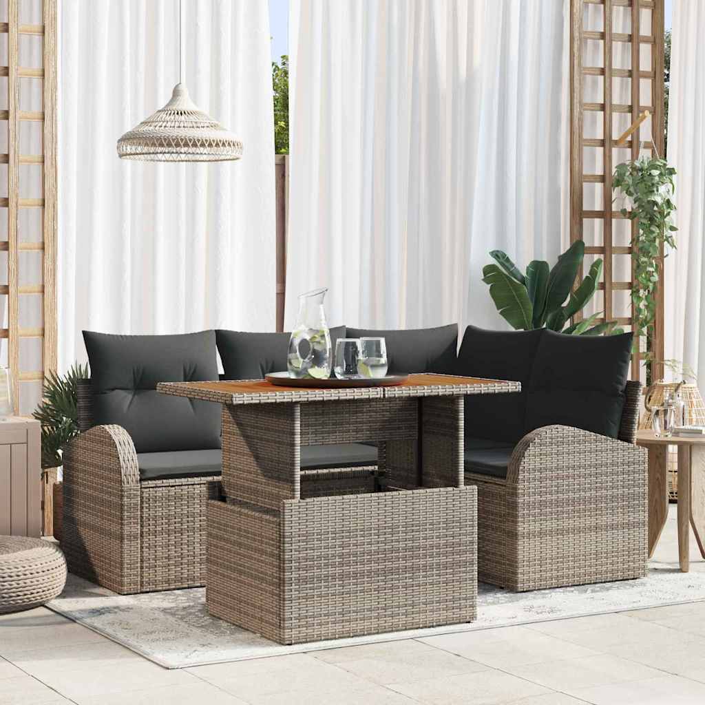 Tuin Sofa Set met kussen 5 pcs Grijs is nu te koop bij PeponiXL, paradijselijk wonen!