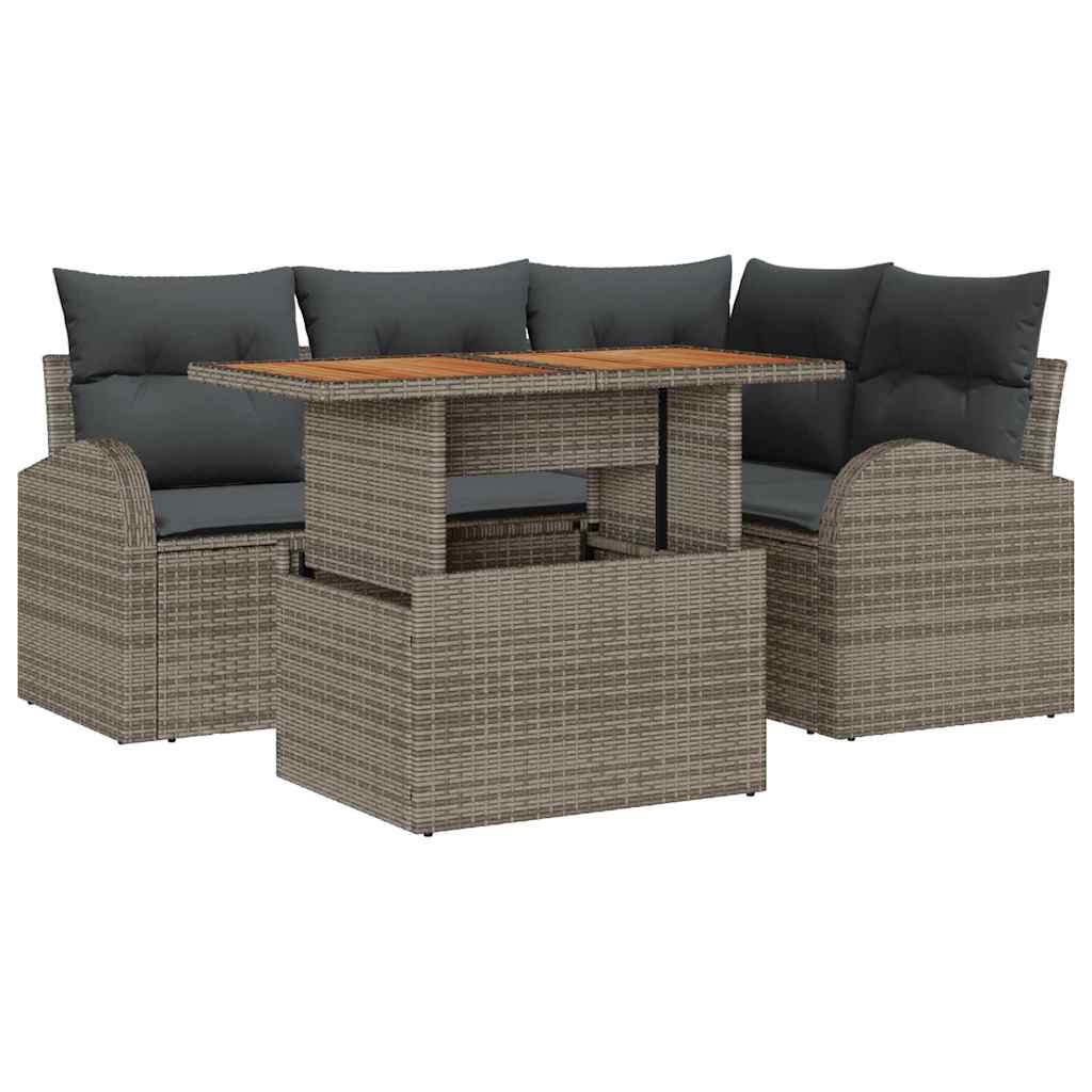 Tuin Sofa Set met kussen 5 pcs Grijs is nu te koop bij PeponiXL, paradijselijk wonen!