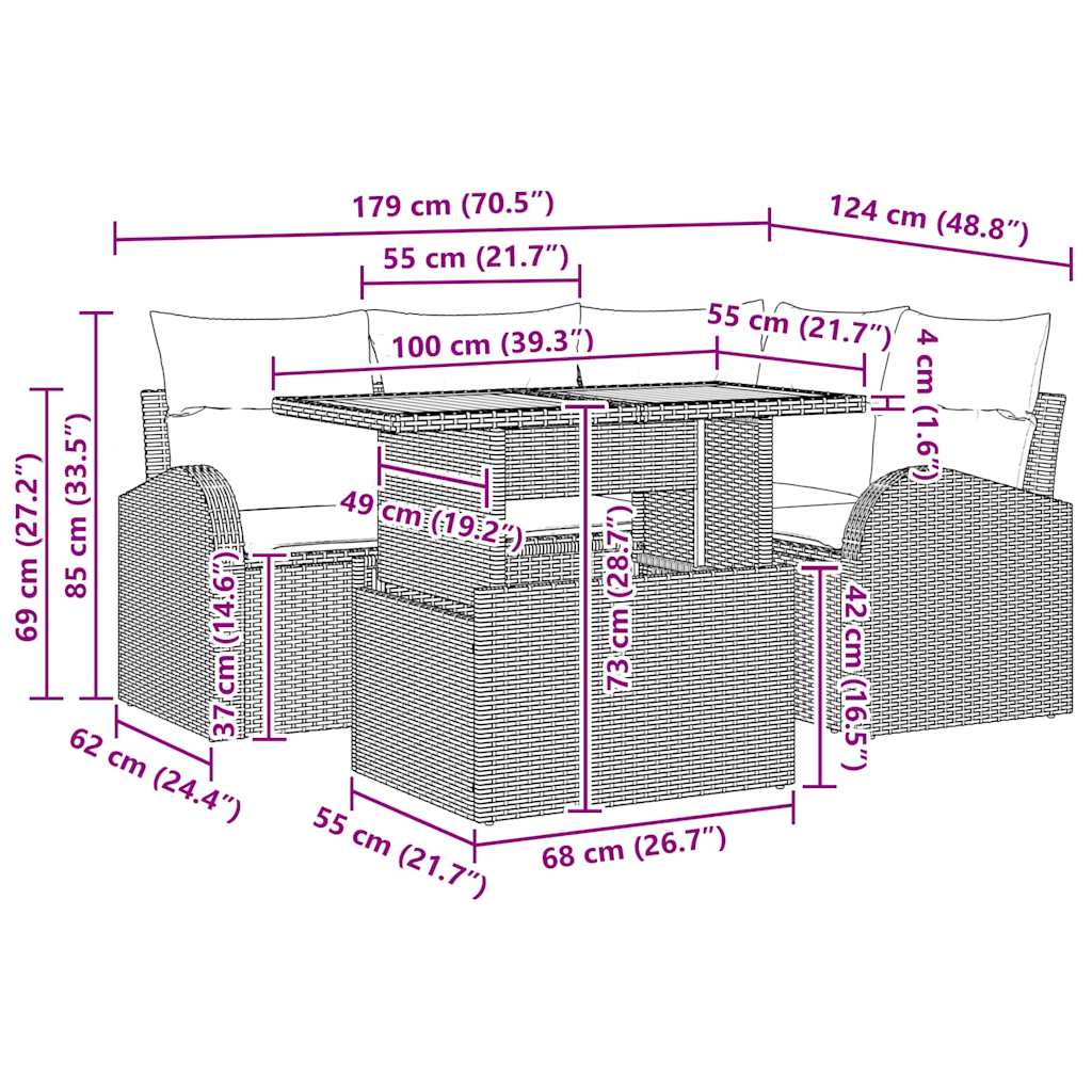 Tuin Sofa Set met kussen 5 pcs Grijs is nu te koop bij PeponiXL, paradijselijk wonen!