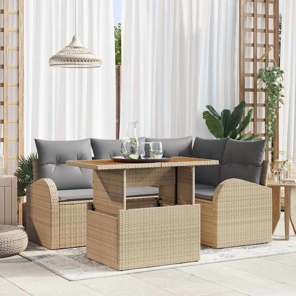 Tuin Sofa Set met kussen 5 pcs beige en lichtgrijs is nu te koop bij PeponiXL, paradijselijk wonen!
