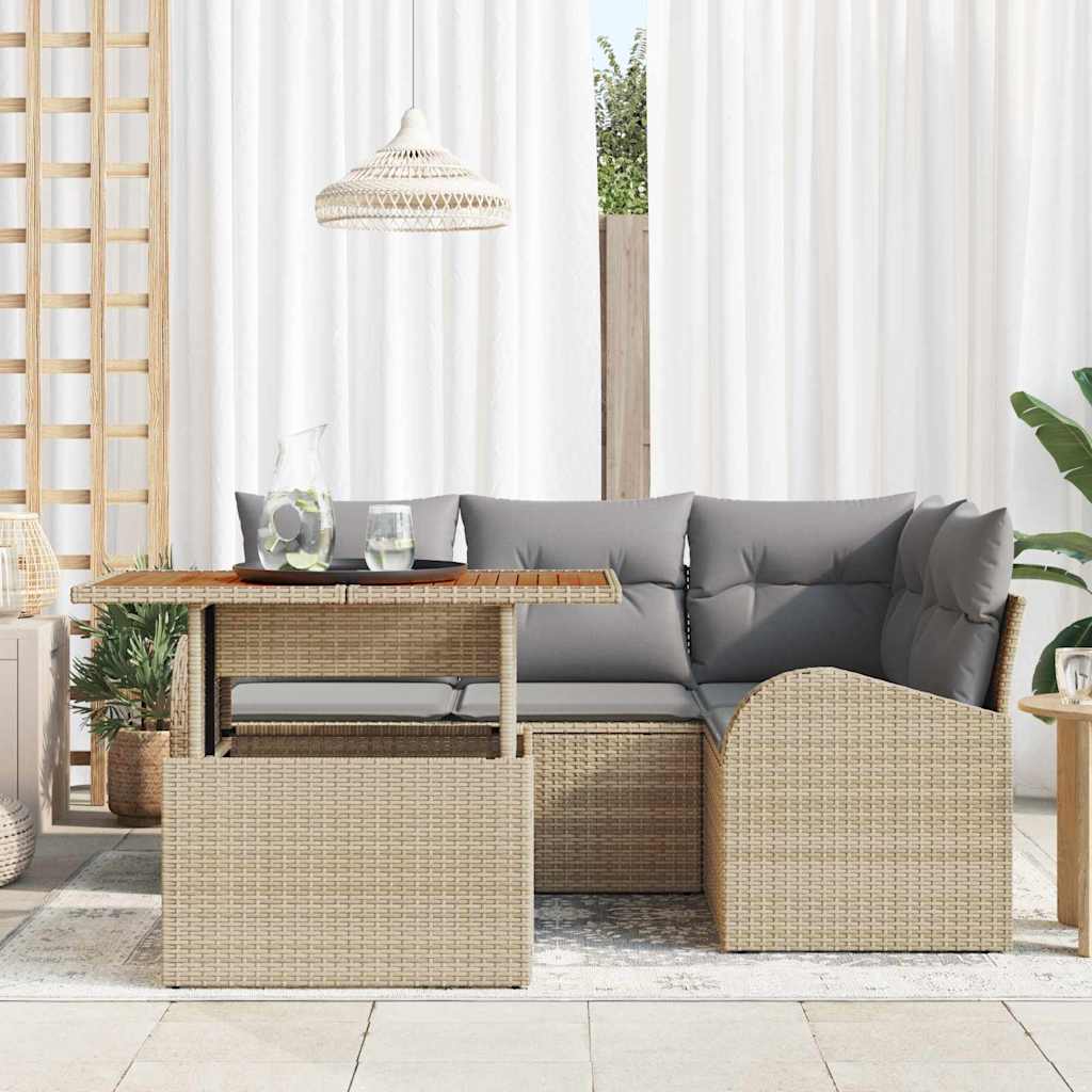 Tuin Sofa Set met kussen 5 pcs beige en lichtgrijs is nu te koop bij PeponiXL, paradijselijk wonen!