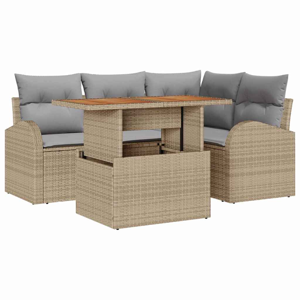 Tuin Sofa Set met kussen 5 pcs beige en lichtgrijs is nu te koop bij PeponiXL, paradijselijk wonen!
