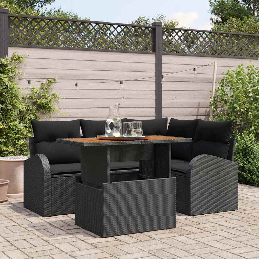 Tuin Sofa Set met kussen 5 pcs Zwart is nu te koop bij PeponiXL, paradijselijk wonen!
