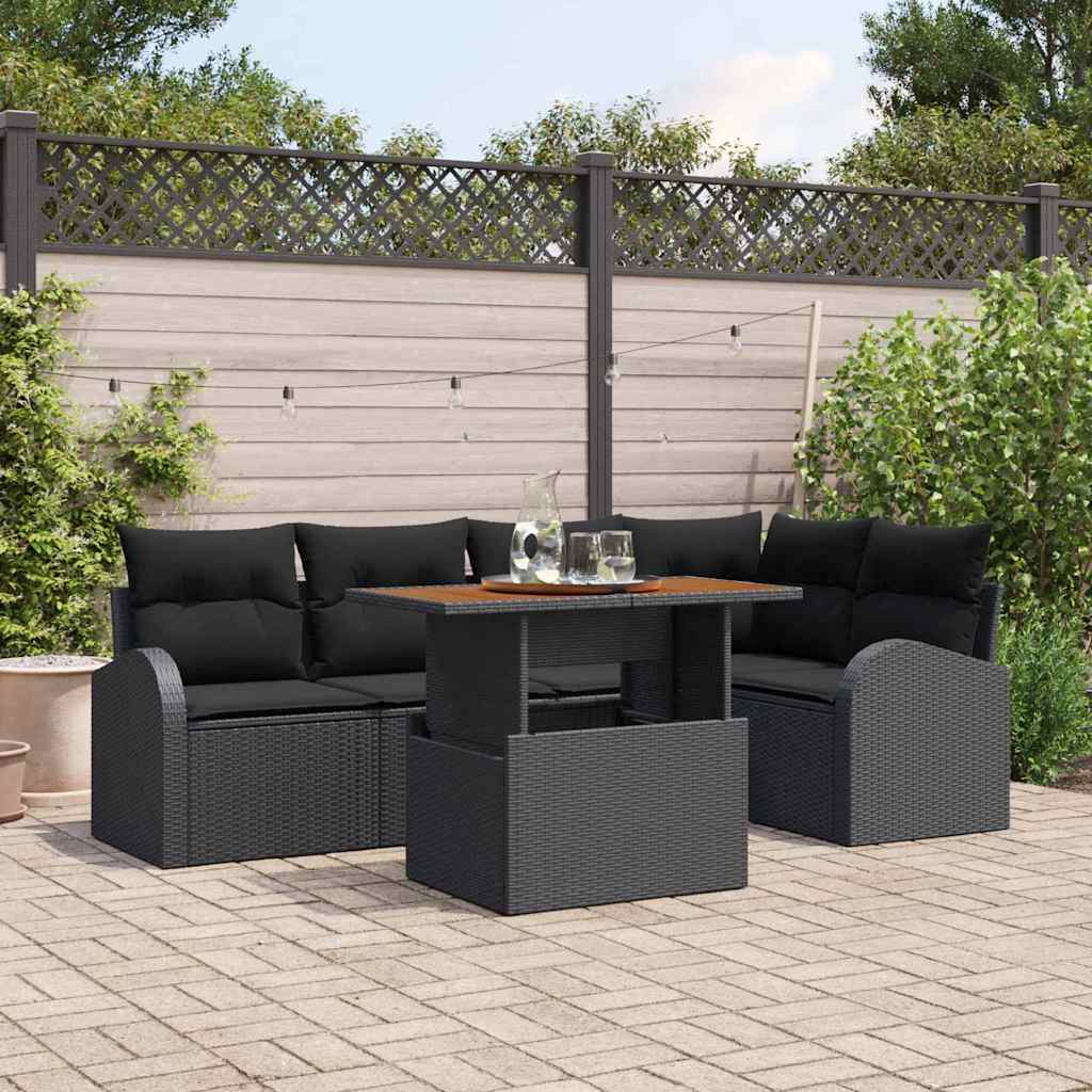 Tuin Sofa Set met kussen 6 pcs Zwart is nu te koop bij PeponiXL, paradijselijk wonen!