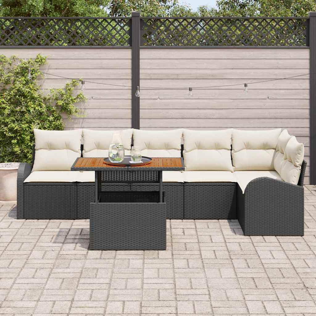 Tuin Sofa Set met kussen 7 pcs Zwart en Crème is nu te koop bij PeponiXL, paradijselijk wonen!
