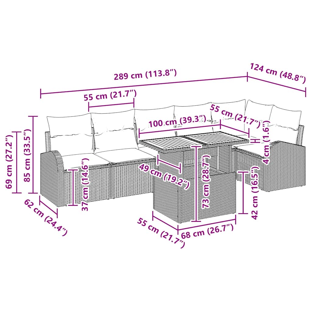 Tuin Sofa Set met kussen 7 pcs Zwart is nu te koop bij PeponiXL, paradijselijk wonen!