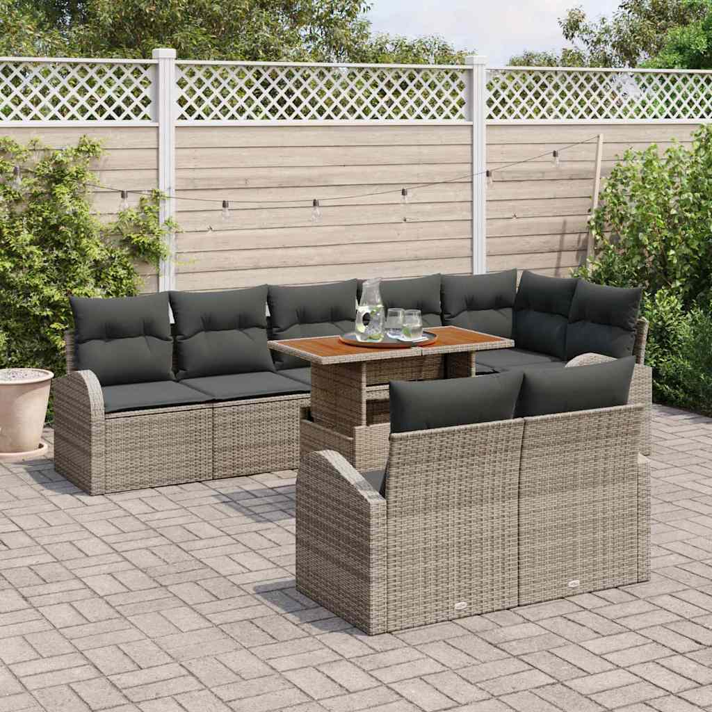 Tuin Sofa Set met kussen 9 pcs Grijs is nu te koop bij PeponiXL, paradijselijk wonen!