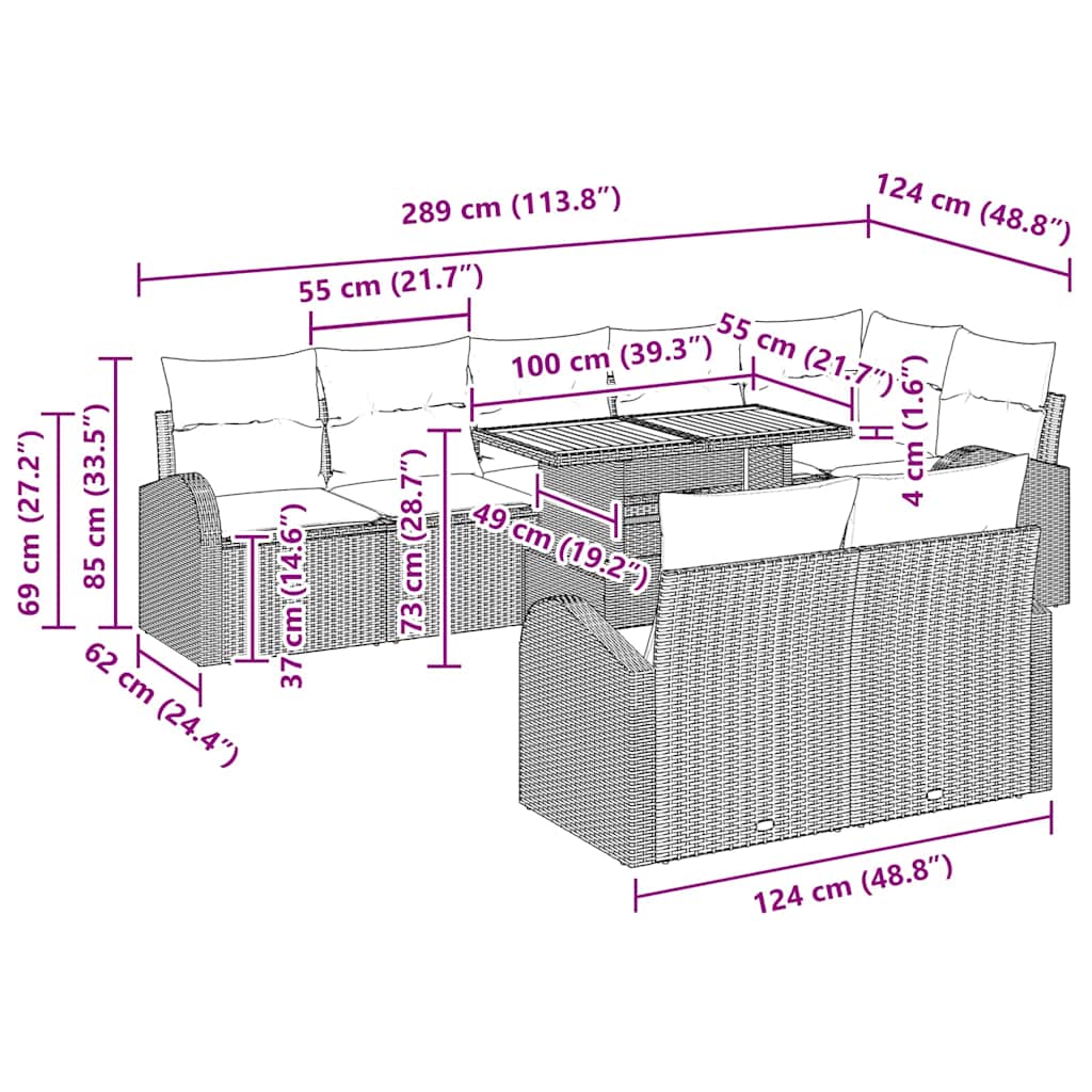 Tuin Sofa Set met kussen 9 pcs Grijs is nu te koop bij PeponiXL, paradijselijk wonen!