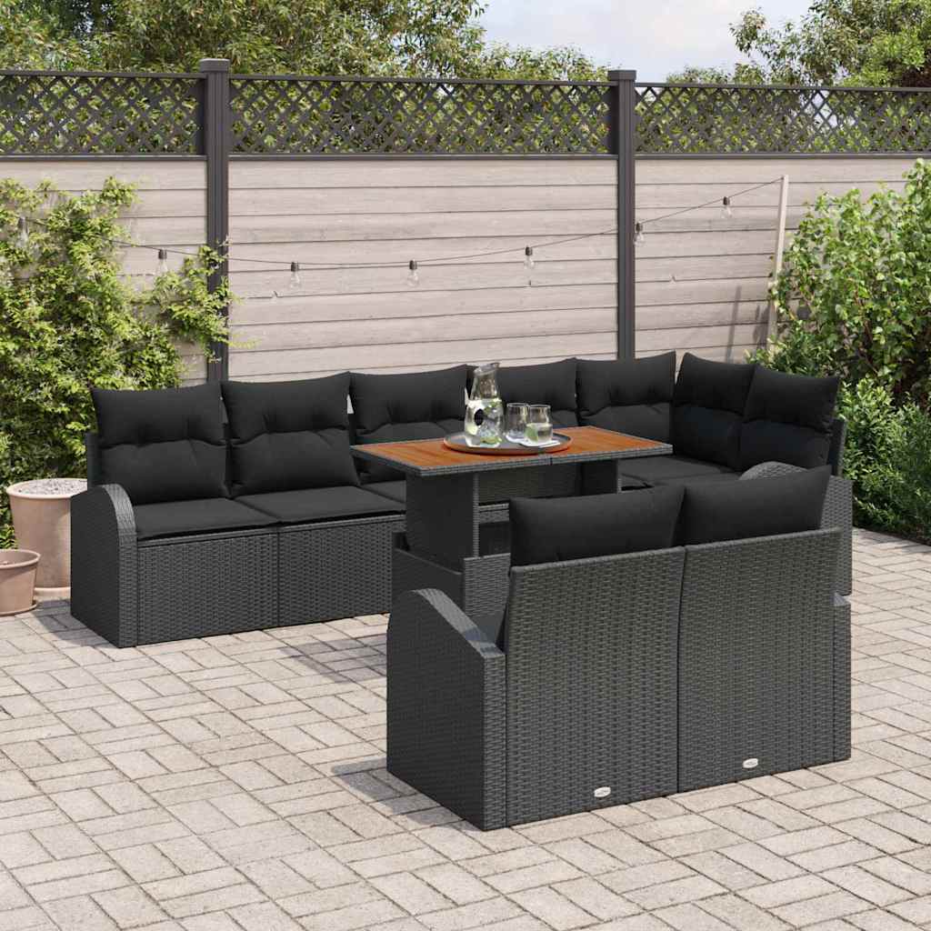 Tuin Sofa Set met kussen 9 pcs Zwart is nu te koop bij PeponiXL, paradijselijk wonen!