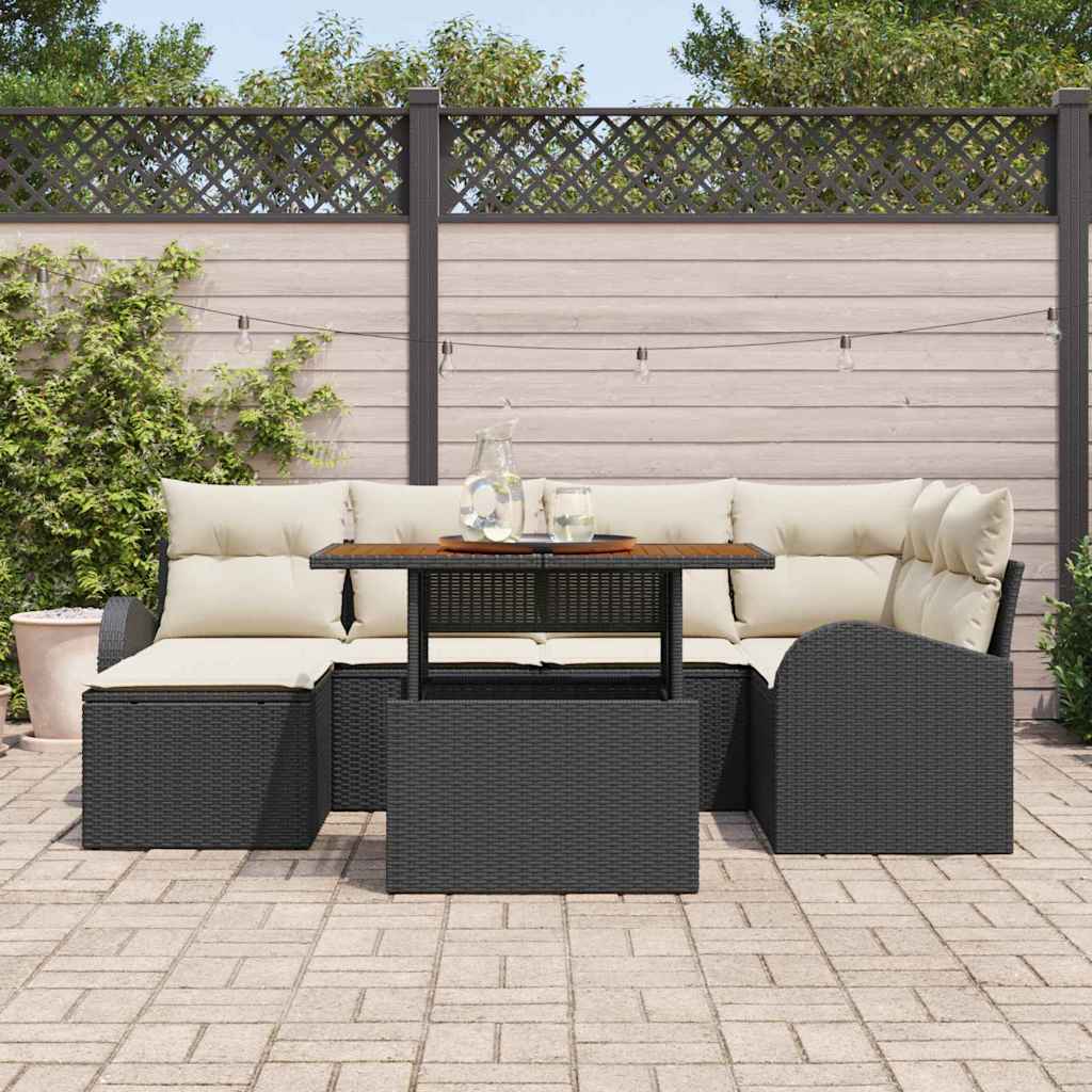 Tuin Sofa Set met kussen 7 pcs Zwart en crème is nu te koop bij PeponiXL, paradijselijk wonen!