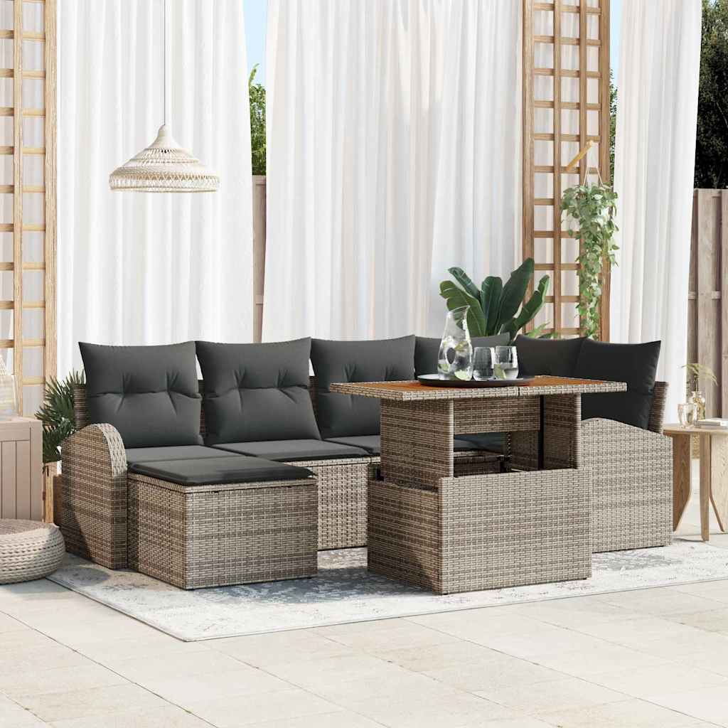 Tuin Sofa Set 7 pcs Grijs Poly rattan en gepoedercoat staal is nu te koop bij PeponiXL, paradijselijk wonen!