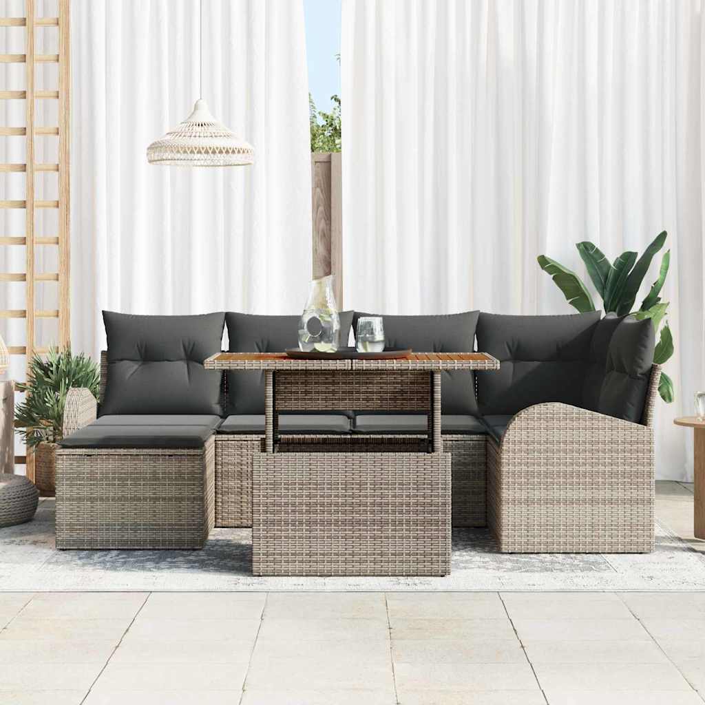 Tuin Sofa Set 7 pcs Grijs Poly rattan en gepoedercoat staal is nu te koop bij PeponiXL, paradijselijk wonen!