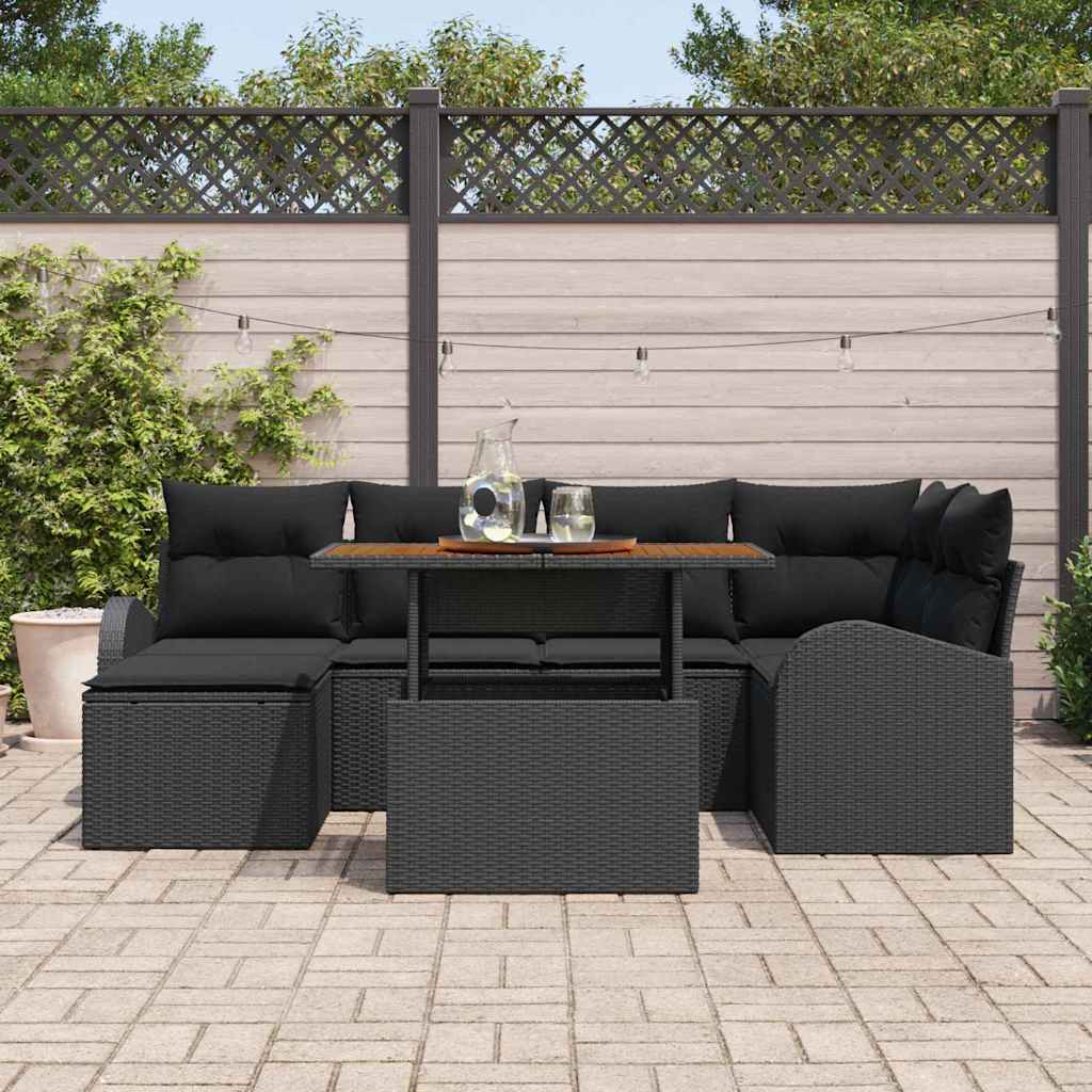 Tuin Sofa Set 7 pcs Zwart Poly rattan en gepoedercoat staal is nu te koop bij PeponiXL, paradijselijk wonen!