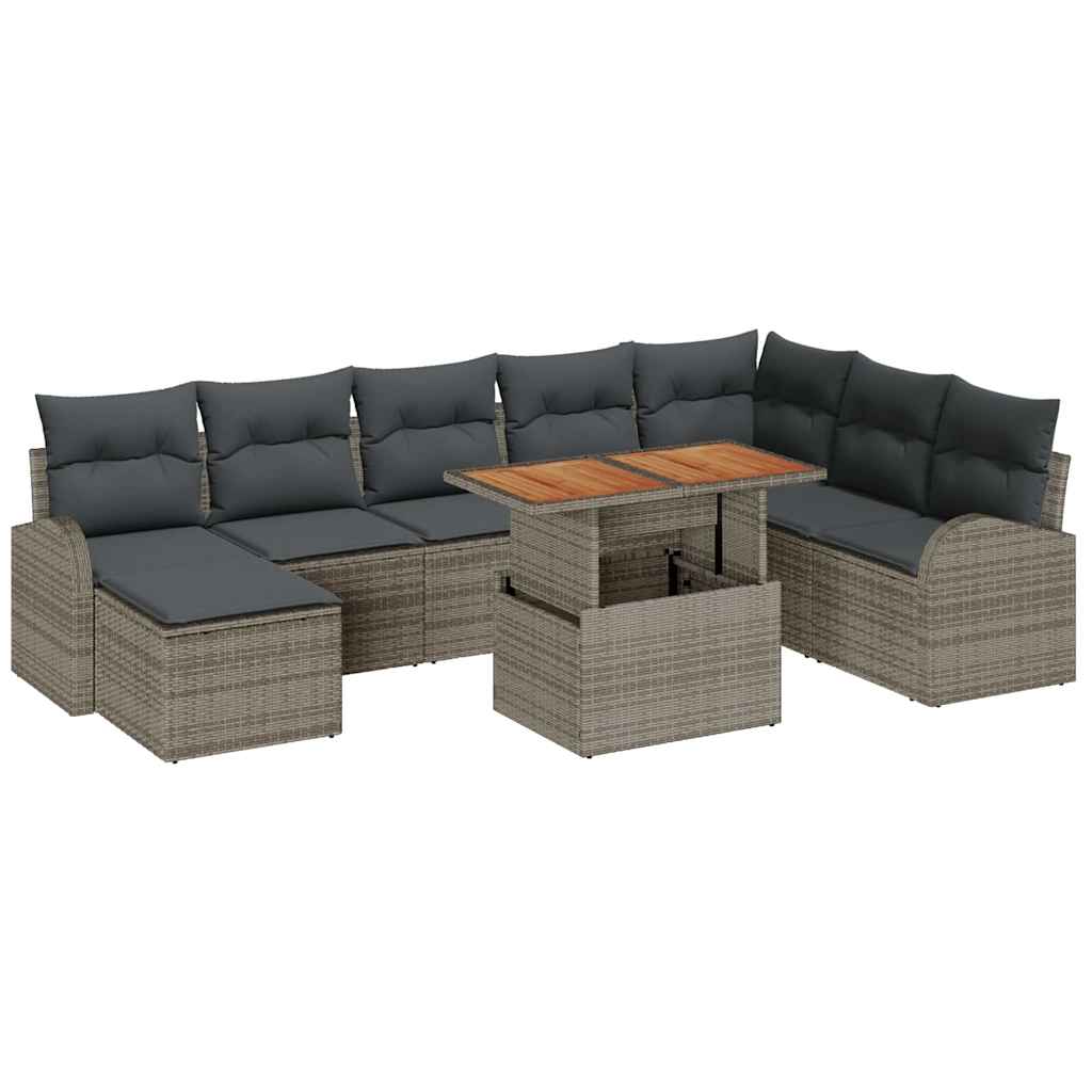 Tuin Sofa Set 9 pcs Grijs Poly rattan en gepoedercoat staal is nu te koop bij PeponiXL, paradijselijk wonen!