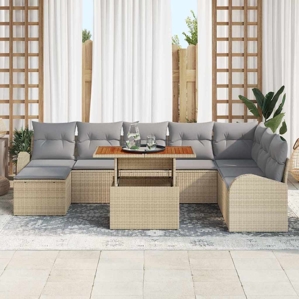 Tuin Sofa Set met kussen 9 pcs beige en lichtgrijs is nu te koop bij PeponiXL, paradijselijk wonen!
