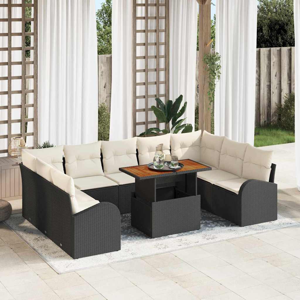 Tuin Sofa Set met kussen 10 pcs Zwart en crème is nu te koop bij PeponiXL, paradijselijk wonen!
