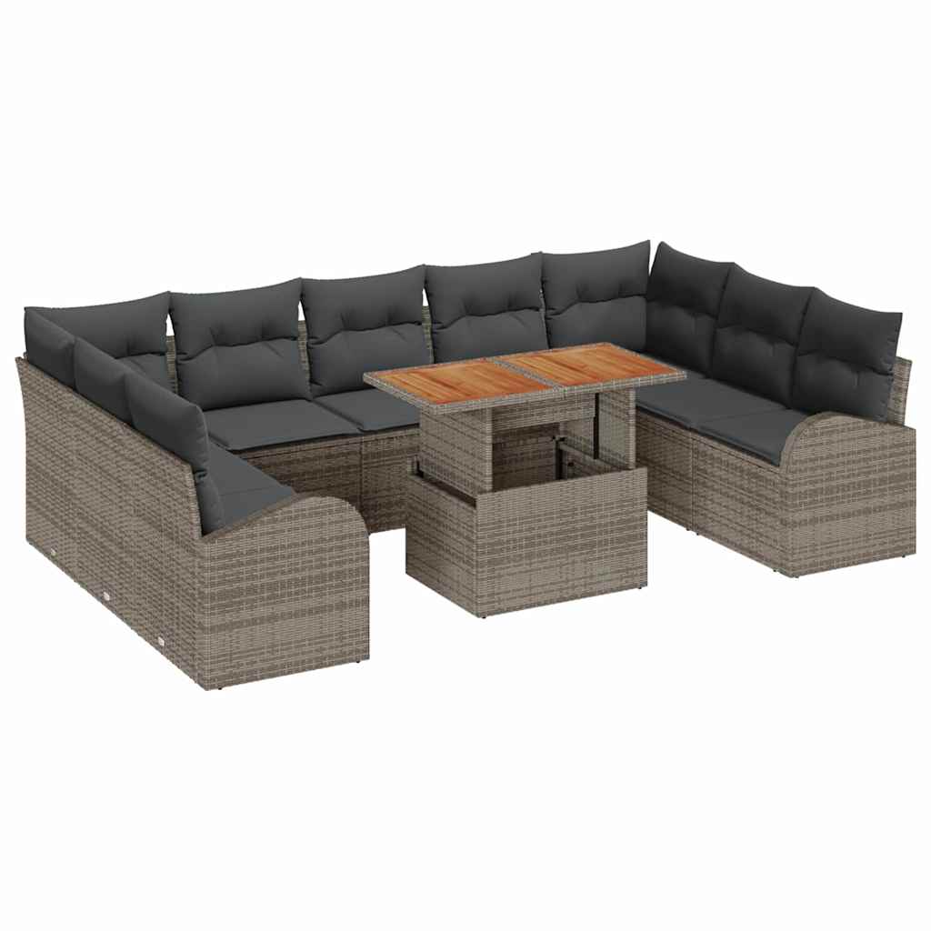 Tuin Sofa Set 10 pcs Grijs Poly rattan en gepoedercoat staal is nu te koop bij PeponiXL, paradijselijk wonen!