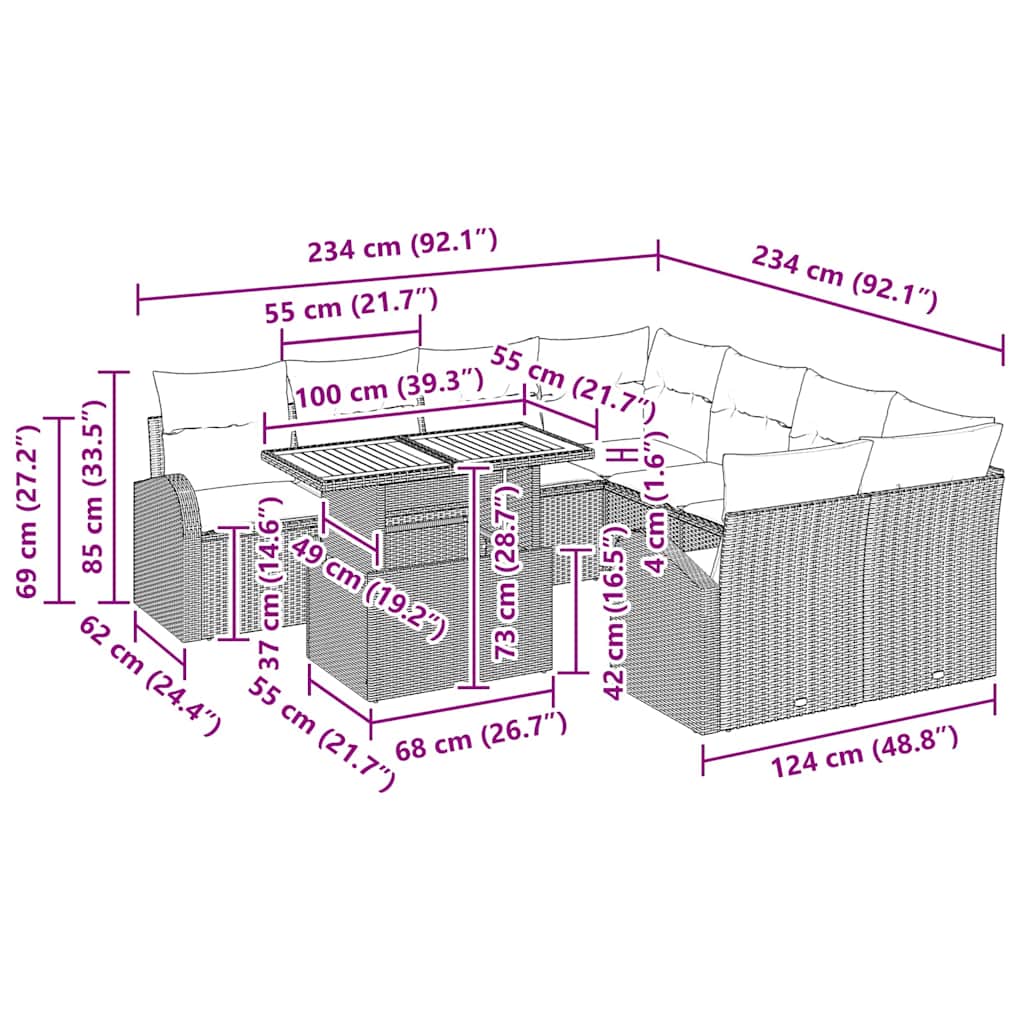 Tuin Sofa Set met kussen 11 pcs Zwart is nu te koop bij PeponiXL, paradijselijk wonen!
