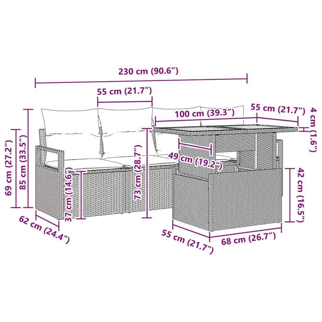 Tuin Sofa Set met kussen 5 pcs Grijs is nu te koop bij PeponiXL, paradijselijk wonen!