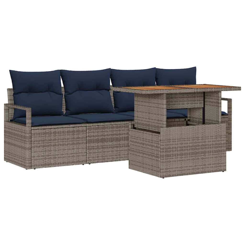 Tuin Sofa Set met kussen 5 pcs grijs en marineblauw is nu te koop bij PeponiXL, paradijselijk wonen!