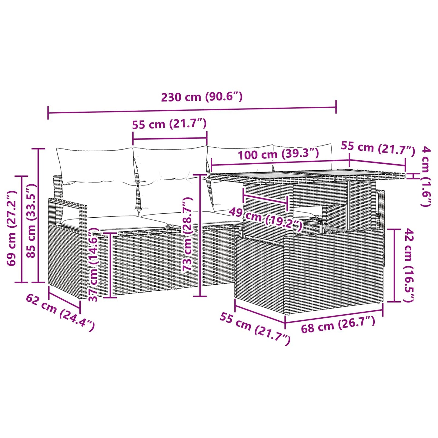Tuin Sofa Set met kussen 5 pcs grijs en marineblauw is nu te koop bij PeponiXL, paradijselijk wonen!