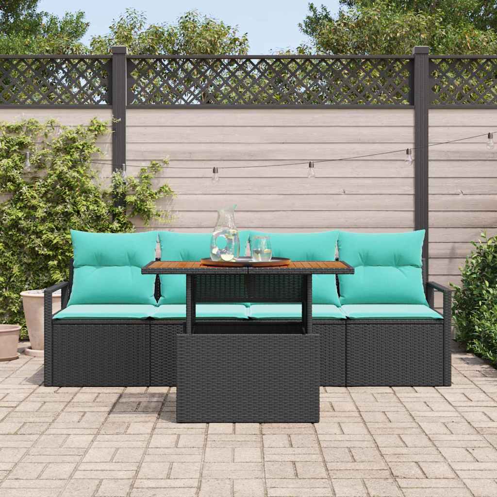 Tuin Sofa Set met kussen 5 pcs Zwart en blauw is nu te koop bij PeponiXL, paradijselijk wonen!