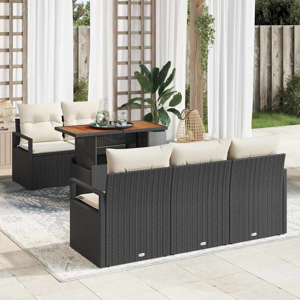 Tuin Sofa Set met kussen 6 pcs Zwart en crème is nu te koop bij PeponiXL, paradijselijk wonen!