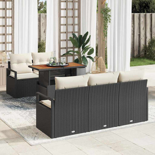 Tuin Sofa Set met kussen 6 pcs Zwart en crème is nu te koop bij PeponiXL, paradijselijk wonen!