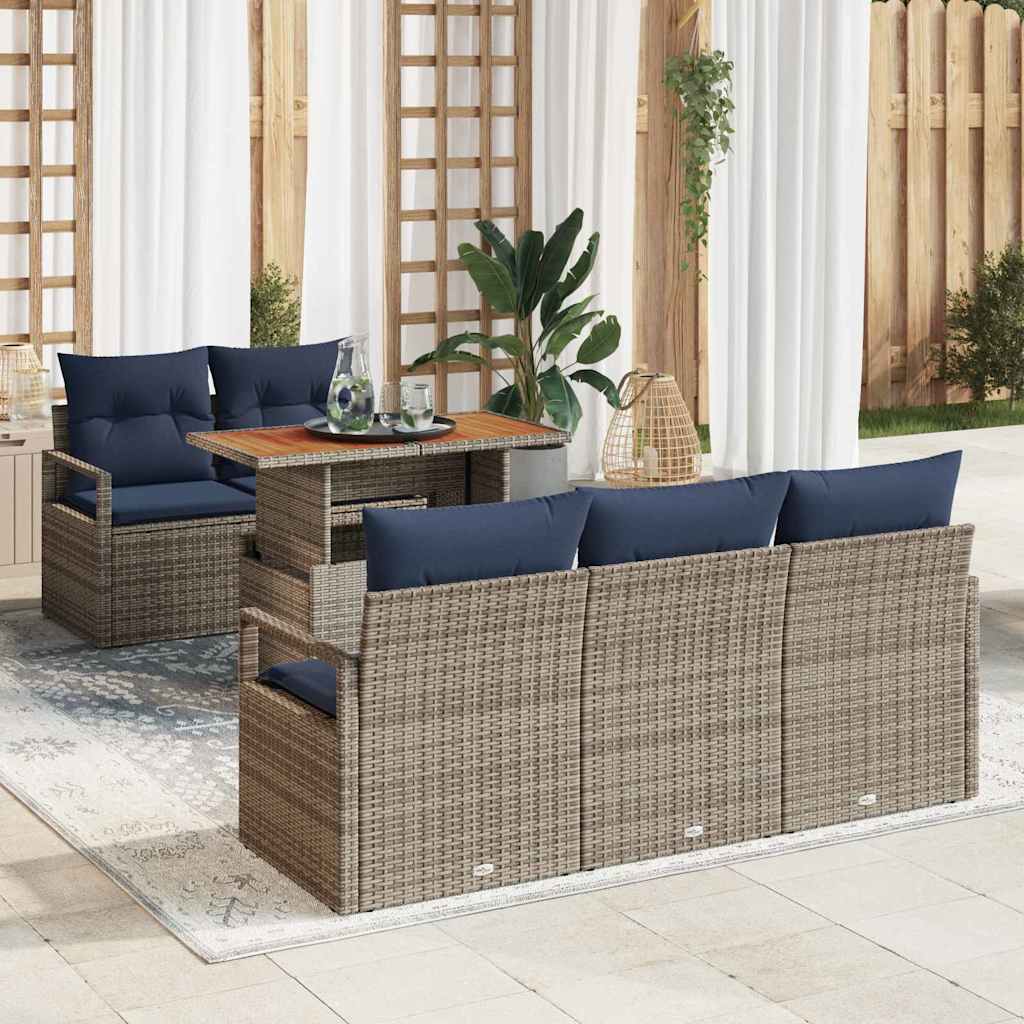 Tuin Sofa Set met kussen 6 pcs grijs en marineblauw is nu te koop bij PeponiXL, paradijselijk wonen!