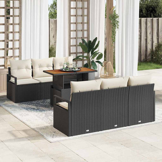 Tuin Sofa Set met kussen 7 pcs Zwart en crème is nu te koop bij PeponiXL, paradijselijk wonen!