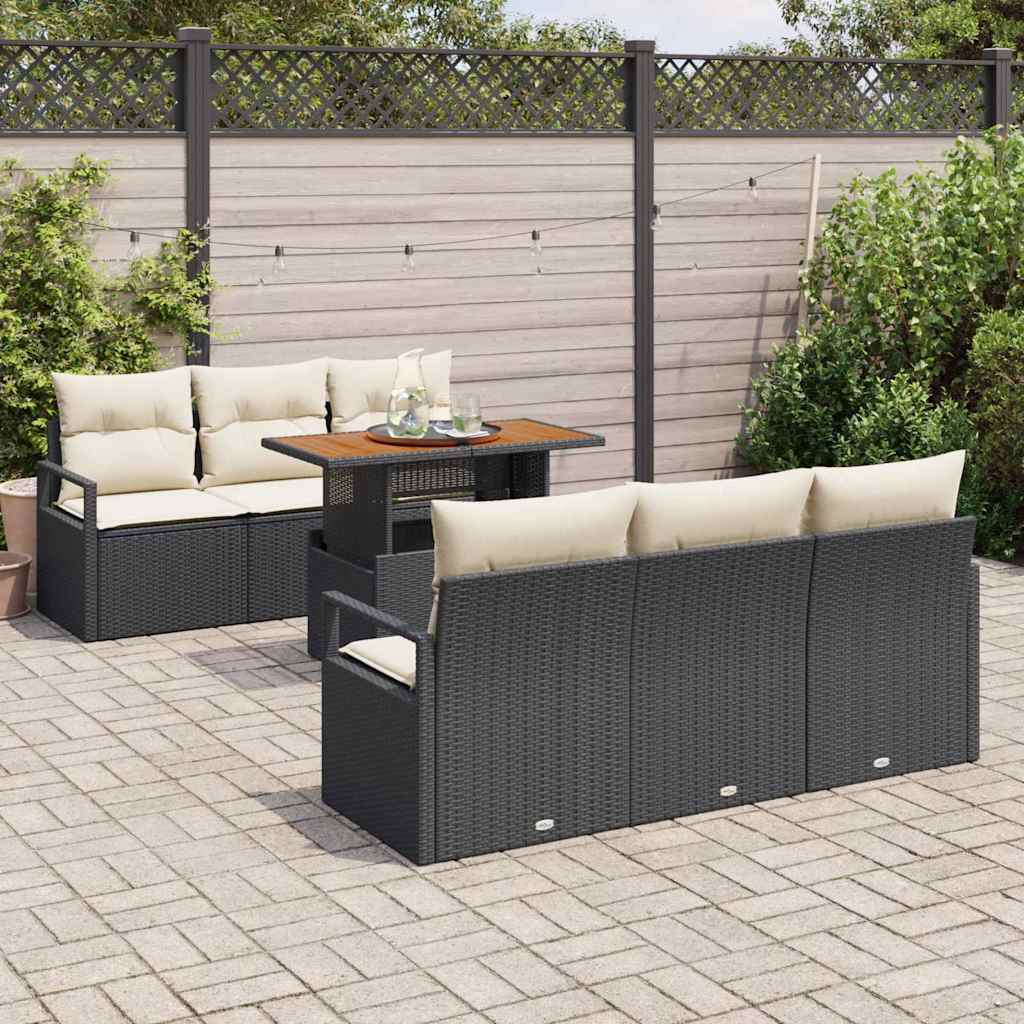 Tuin Sofa Set met kussen 7 pcs Zwart en crème is nu te koop bij PeponiXL, paradijselijk wonen!