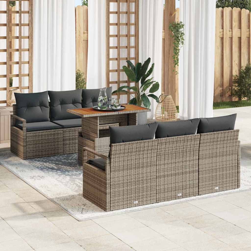 Tuin Sofa Set met kussen 7 pcs Grijs is nu te koop bij PeponiXL, paradijselijk wonen!