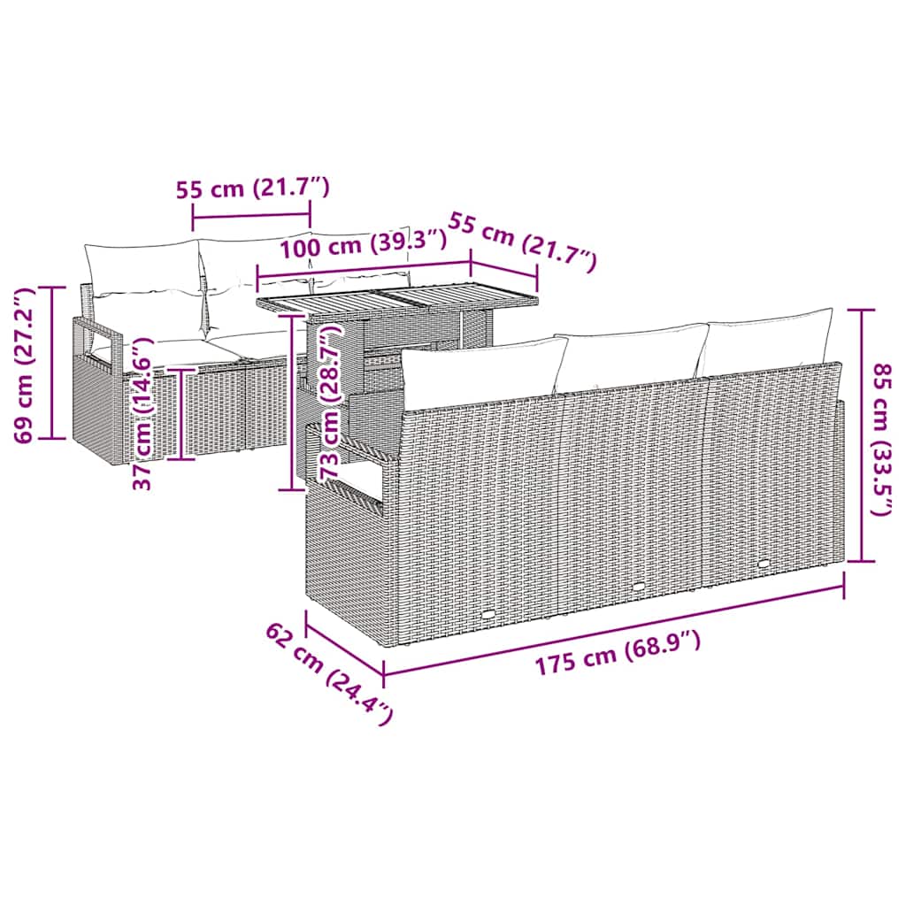 Tuin Sofa Set met kussen 7 pcs Grijs is nu te koop bij PeponiXL, paradijselijk wonen!