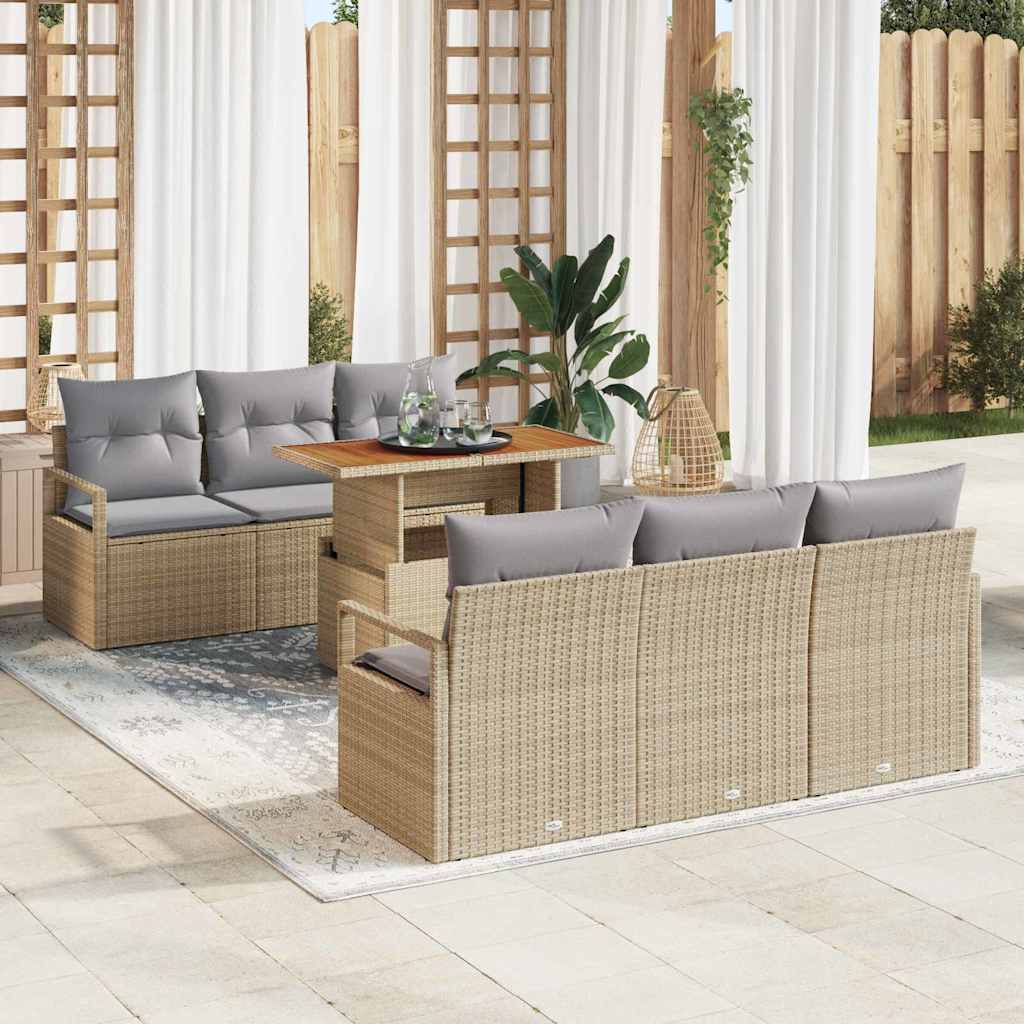 Tuin Sofa Set met kussen 7 pcs beige en lichtgrijs is nu te koop bij PeponiXL, paradijselijk wonen!