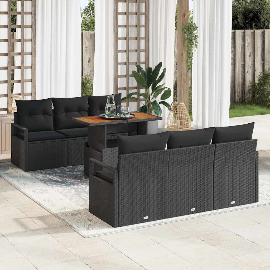 Tuin Sofa Set met kussen 7 pcs Zwart is nu te koop bij PeponiXL, paradijselijk wonen!