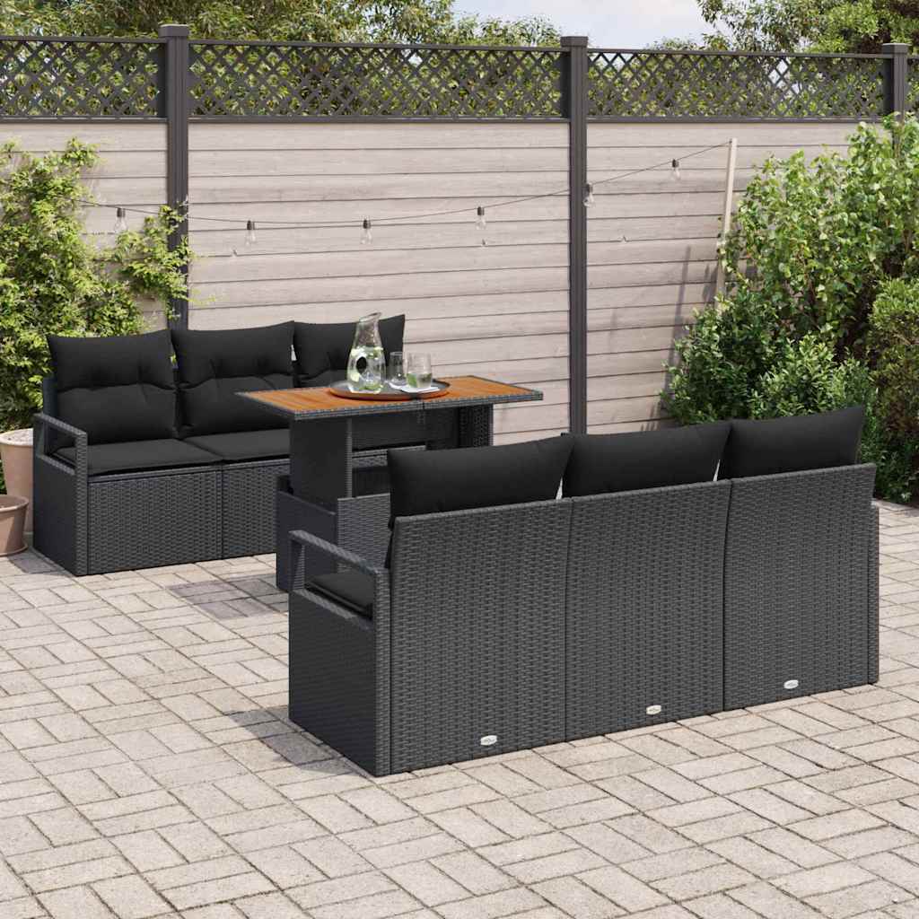 Tuin Sofa Set met kussen 7 pcs Zwart is nu te koop bij PeponiXL, paradijselijk wonen!