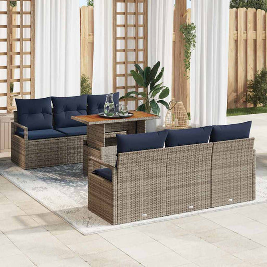Tuin Sofa Set met kussen 7 pcs grijs en marineblauw is nu te koop bij PeponiXL, paradijselijk wonen!