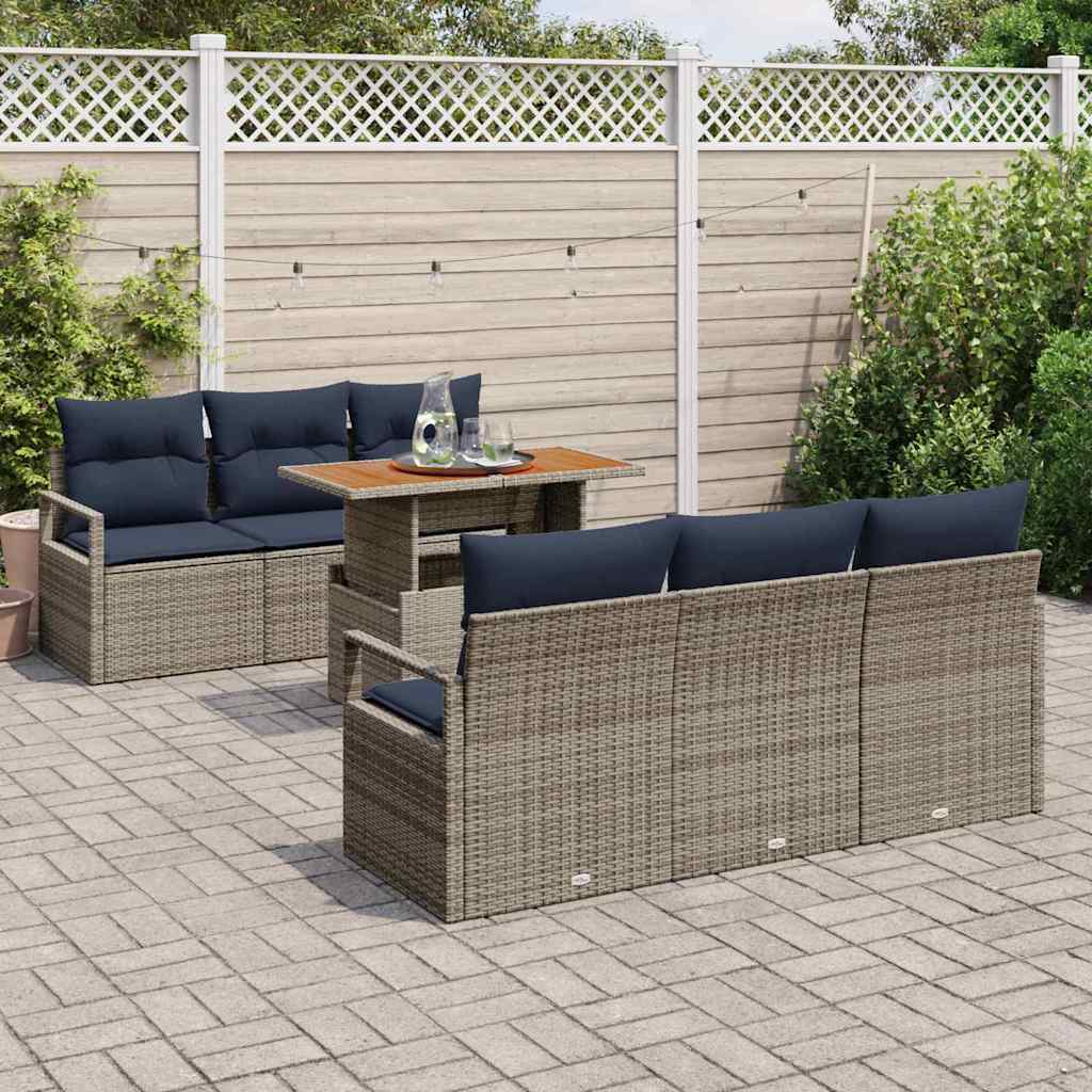 Tuin Sofa Set met kussen 7 pcs grijs en marineblauw is nu te koop bij PeponiXL, paradijselijk wonen!