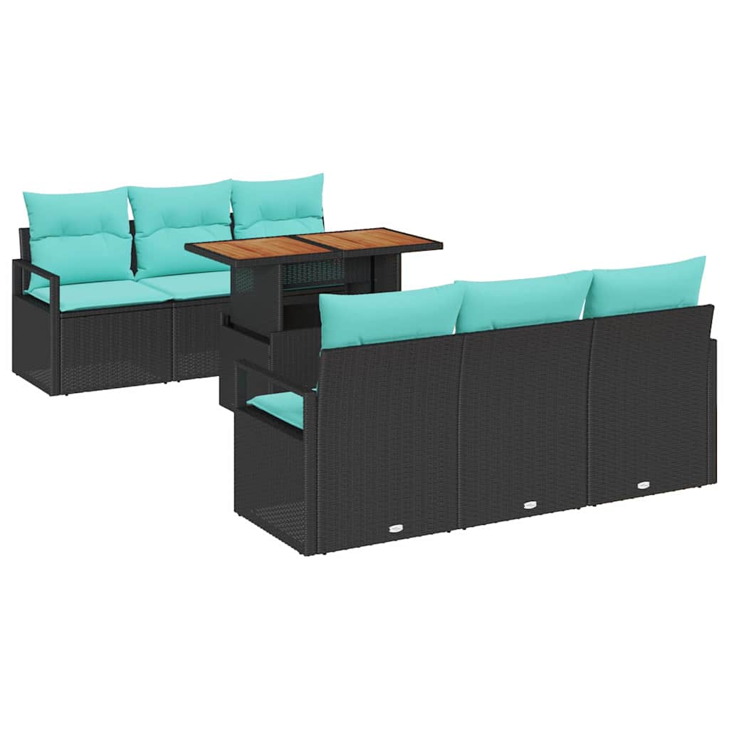 Tuin Sofa Set met kussen 7 pcs Zwart en blauw is nu te koop bij PeponiXL, paradijselijk wonen!