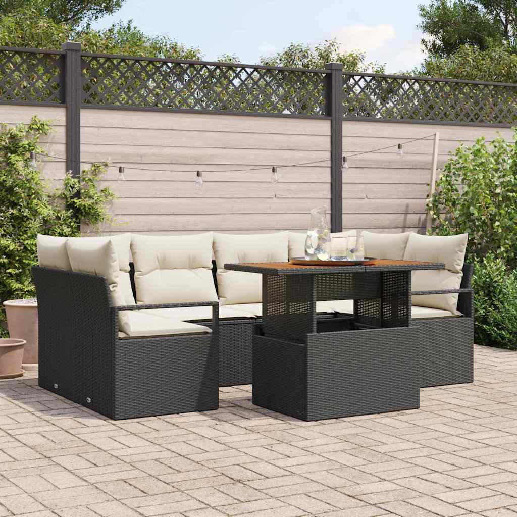 Tuin Sofa Set met kussen 7 pcs Zwart en crème is nu te koop bij PeponiXL, paradijselijk wonen!