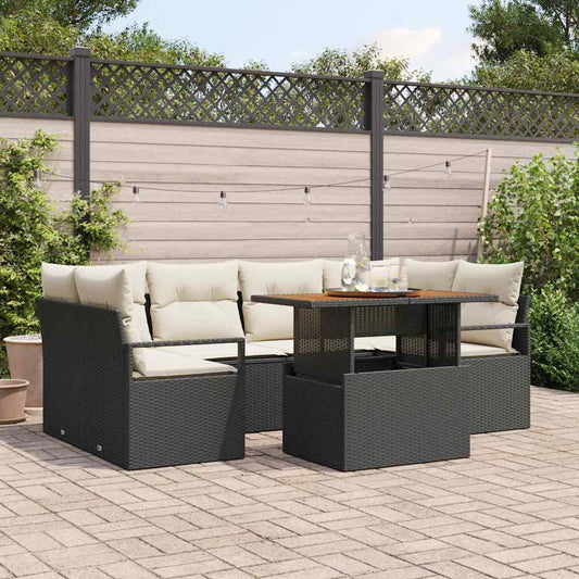 Tuin Sofa Set met kussen 7 pcs Zwart en crème is nu te koop bij PeponiXL, paradijselijk wonen!